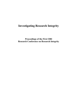 Investigating Research Integrity Proceedings of the First ORI