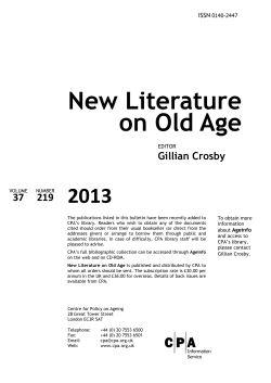 New Literature on Old Age 2013 37 