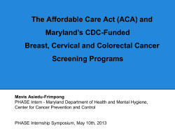 The Affordable Care Act (ACA) and Maryland's CDC-Funded