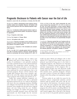 Prognostic Disclosure to Patients with Cancer near the End of... Background: