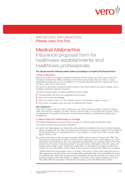 Medical Malpractice Insurance proposal form for healthcare establishments and healthcare professionals