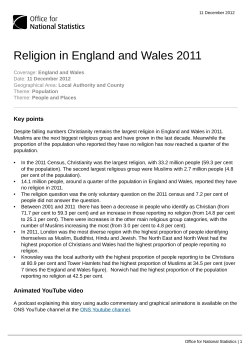 Religion in England and Wales 2011 Key points