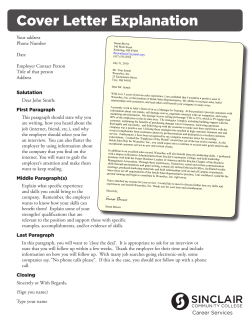 Cover Letter Explanation Your address Phone Number Date