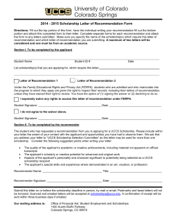 2014 - 2015 Scholarship Letter of Recommendation Form