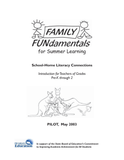 for Summer Learning School-Home Literacy Connections PILOT,  May 2003