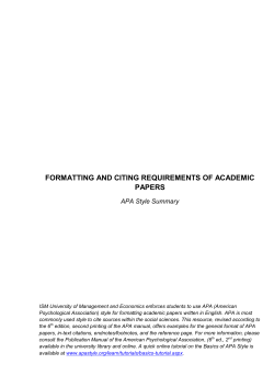 FORMATTING AND CITING REQUIREMENTS OF ACADEMIC PAPERS APA Style Summary
