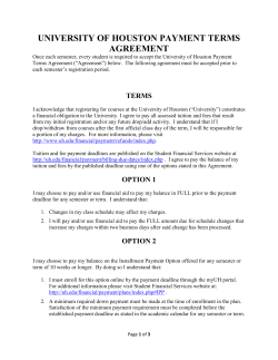UNIVERSITY OF HOUSTON PAYMENT TERMS AGREEMENT