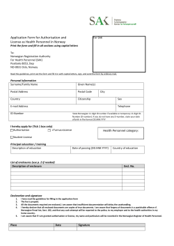 Application Form for Authorisation and  License as Health Personnel in Norway