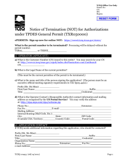 Notice of Termination (NOT) for Authorizations under TPDES General Permit (TXR050000)