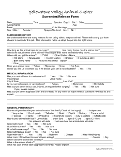 Yellowstone Valley Animal Shelter Surrender/Release Form