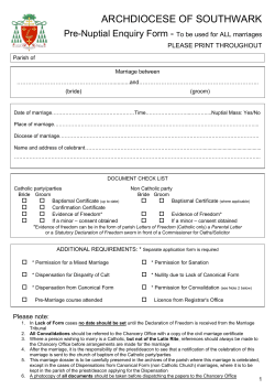 ARCHDIOCESE OF SOUTHWARK Pre-Nuptial Enquiry Form -
