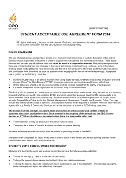 STUDENT ACCEPTABLE USE AGREEMENT FORM 2014