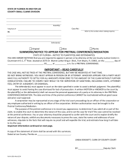 SUMMONS/NOTICE TO APPEAR FOR PRETRIAL CONFERENCE/MEDIATION 