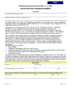 ITAR NOTICE AND ACKNOWLEDGEMENT CONSOLIDATED NUCLEAR SECURITY, LLC (CNS) PRINT