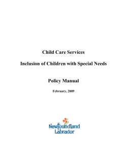 Child Care Services  Inclusion of Children with Special Needs Policy Manual