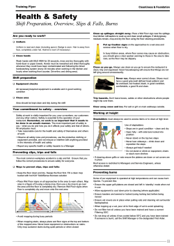 Health &amp; Safety Shift Preparation, Overview, Slips &amp; Falls, Burns Training Flyer