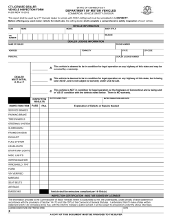 DEPARTMENT OF MOTOR VEHICLES CT LICENSED DEALER VEHICLE INSPECTION FORM STATE OF CONNECTICUT