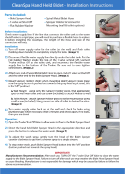 CleanSpa Hand Held Bidet - Installation Instructions Parts Included: