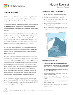 Mount Everest Famous Places Pre-Reading Warm Up Questions