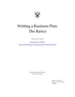 Writing a Business Plan: The Basics Entrepreneur’s Toolkit: