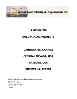 GOLD MINING PROJECTS CARIBOO, BC, CANADA CENTRAL NEVADA, USA