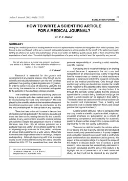 HOW TO WRITE A SCIENTIFIC ARTICLE FOR A MEDICAL JOURNAL? SUMMARY