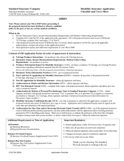 OHIO Standard Insurance Company Disability Insurance Application Checklist and Cover Sheet