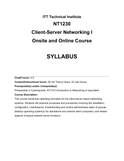 SYLLABUS NT1230 Client-Server Networking I Onsite and Online Course