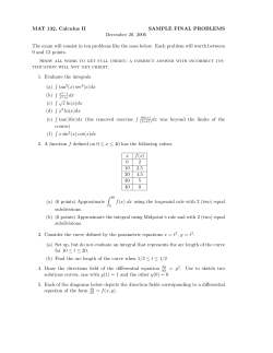 MAT 132, Calculus II SAMPLE FINAL PROBLEMS December 20, 2006
