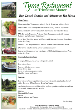 Tyme Restaurant at Trimstone Manor  Bar, Lunch Snacks and Afternoon Tea Menu