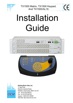 Installation Guide  TX1500 Matrix, TX1500 Keypad,