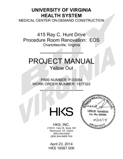 PROJECT MANUAL UNIVERSITY OF VIRGINIA HEALTH SYSTEM 415 Ray C. Hunt Drive