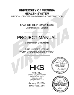 PROJECT MANUAL UNIVERSITY OF VIRGINIA HEALTH SYSTEM UVA UH HEP Office Suite