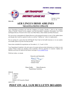 AER LINGUS IRISH AIRLINES NEGOTIATIONS UPDATE