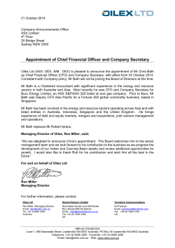 Appointment of Chief Financial Officer and Company Secretary