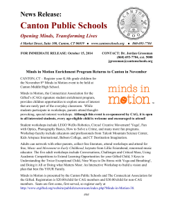Canton Public Schools News Release: Opening Minds, Transforming Lives