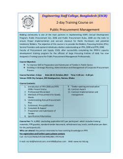 2‐day Training Course on   Public Procurement Management  Engineering Staff College, Bangladesh (ESCB)