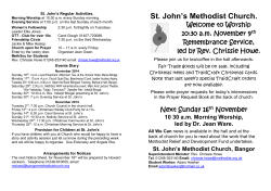 St. John’s Methodist Church. Welcome to Worship 10:30 a.m. November 9