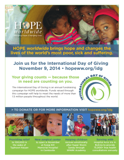 Join us for the International Day of Giving worldwide HOPE