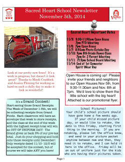 ! Sacred Heart School Newsletter November 5th, 2014 Sacred Heart Important Dates