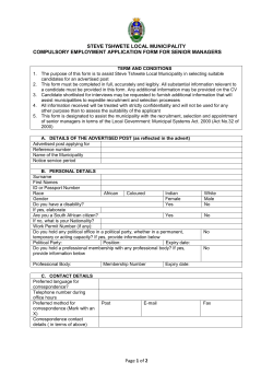 STEVE TSHWETE LOCAL MUNICIPALITY COMPULSORY EMPLOYMENT APPLICATION FORM FOR SENIOR MANAGERS