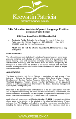 .5 fte Education Assistant-Speech Language Position Crolancia Public School –