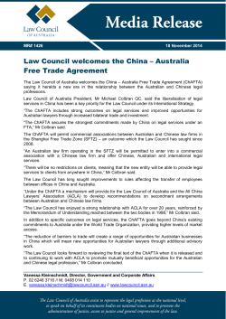 Law Council welcomes the China – Australia Free Trade Agreement