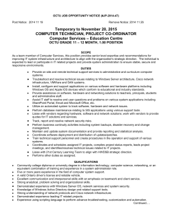 Temporary to November 20, 2015 COMPUTER TECHNICIAN, PROJECT CO-ORDINATOR – Education Centre
