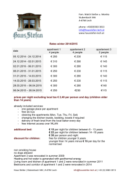 Rates winter 2014/2015 prices per night excluding