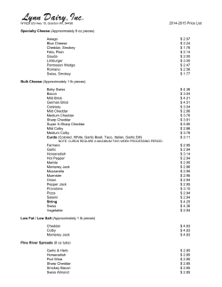 20142015 Price List Specialty Cheese