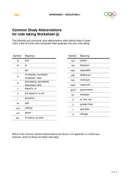 Common Study Abbreviations for note taking Worksheet (j)