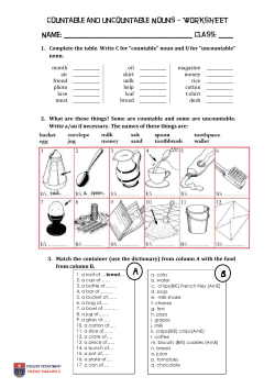 Countable and uncountable Nouns – WORKSHEET Name: class: ___