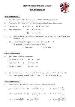Higher Relationships and Calculus NAB Revision Pack