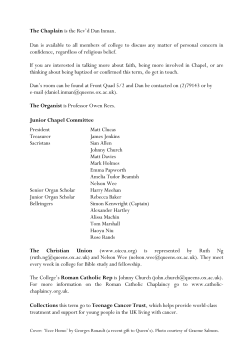 the Chapel Hilary Term Card with information about all